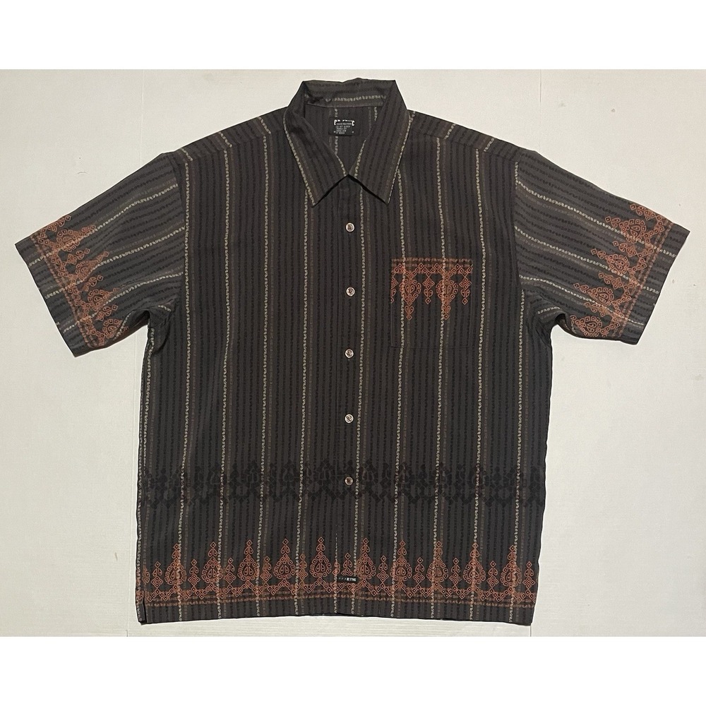 Vintage BC Ethic Shirt XL Smooth Custom Fit Brown Patterned Bowling Rockabilly‎